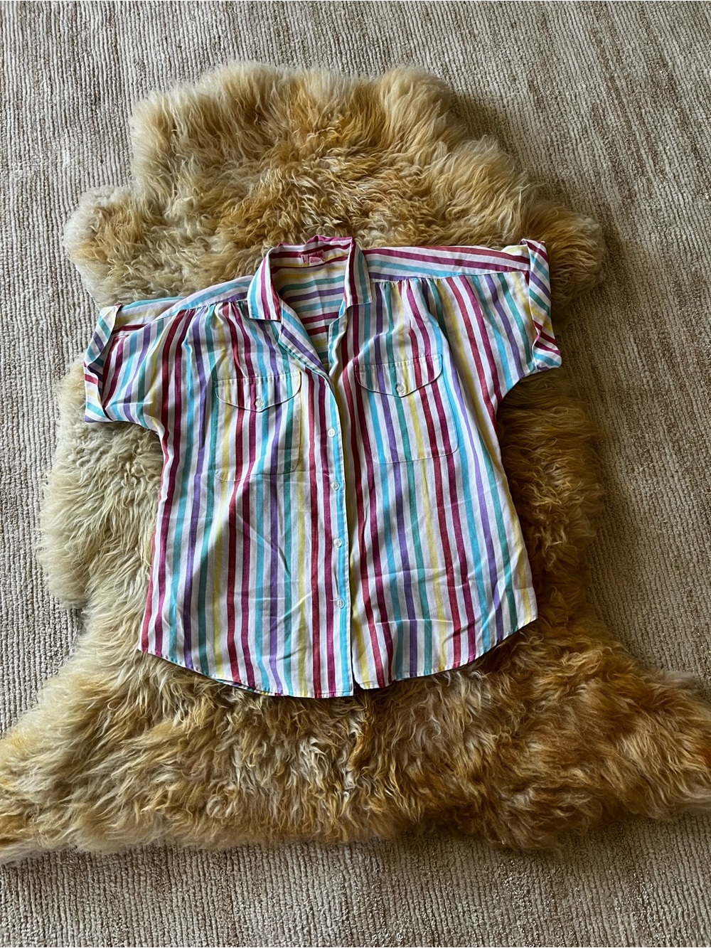 Women's J. Taylor Short-Sleeve Button-Down Shirt in Multicolor Stripe